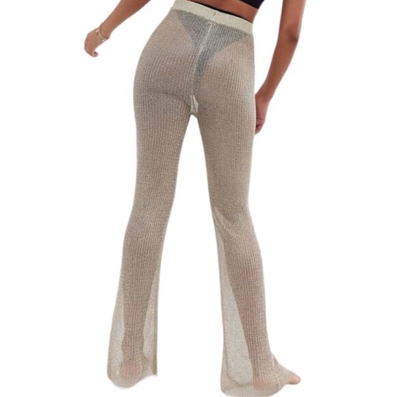 South Beach Gold Mesh Coverup Pants Size Large - Picture 2 of 11
